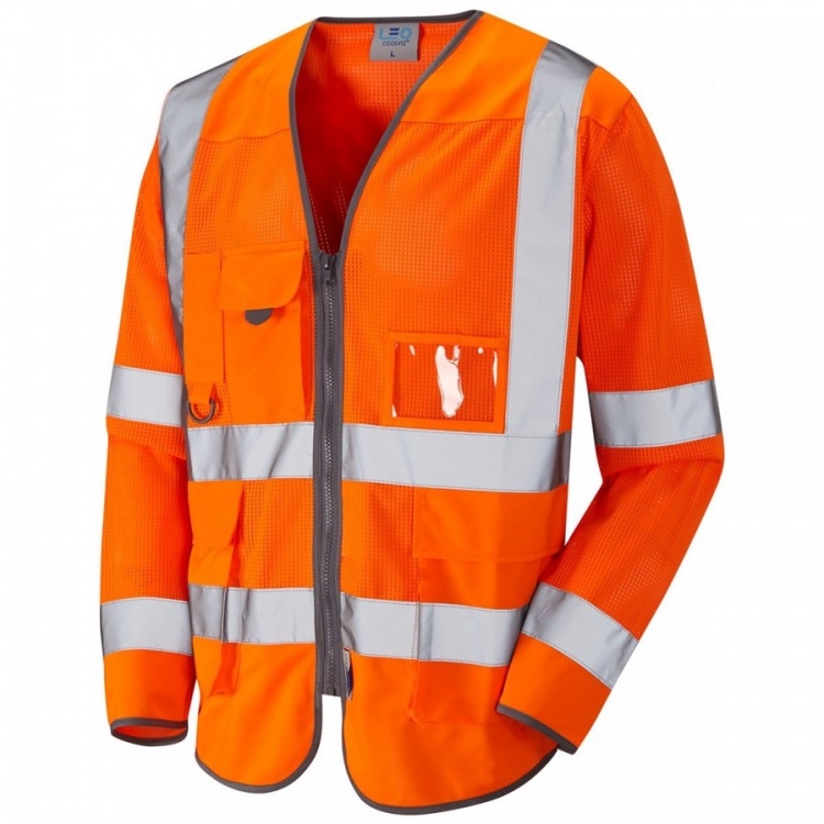 Leo Workwear S20-O Burrington Hi Vis Class 3 Coolvis Long Sleeve Vest Orange